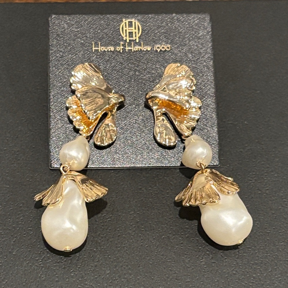 House of Harlow 1960 Gold and White Drop Earrings